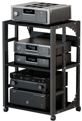 HAEKEBC Medienständer Audio/Video Medien Audio Rack, HiFi-Audioschrank, Stereo-Rack Aus Holz Für Aufnahmeraum/Heimkino(Black,3 Tier)