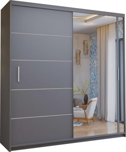 FURNITUREWAVE Vista Double Sliding Door Mirror cupboard, 2 Door cabinet with Hanging Rails & Adjustable Shelves, Space Saving Wardrobe for Bedroom (Grey, 120cm)