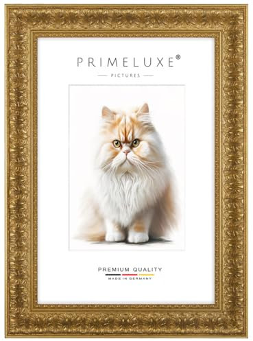 PrimeLuxe Massiv Holz Bilderrahmen nach Maß Barock Rokoko 30 x 90 cm in Alt-Gold | Größe wählbar | mit entspiegeltem Acrylglas | Rahmen für Poster | Puzzle | Foto collage