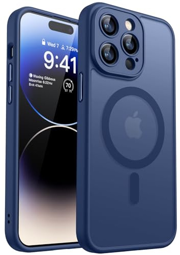CANSHN Magnetic Compatible with iPhone 14 Pro Max Case(6.7 Inch), Upgraded [Full Camera Protection] [Compatible with Magsafe] [Translucent Matte] Shockproof Protective Phone Case Cover - Deep Blue