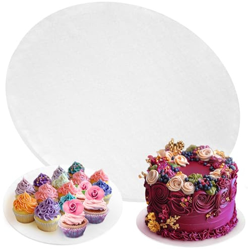 PixiPy Tabla para Tartas - 14 pulgadas / 36 cm, Redonda, Blanca - Bandeja de Cartón para Tambor - Base para Exhibición de Tartas en Niveles - Círculo Inferior Grueso