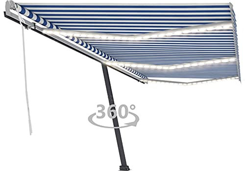 ShGaxin Gelenkarmmarkise Einziehbar Balkon Markise, Sonnenschutz, Balkon überdachung, Sonnenmarkise, Terrassen-markisen, 600x300 cm Blau und Weiß