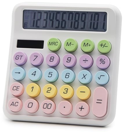 OFFIDIX Büro-Tischrechner, 12-stellig, Standard, niedlich, Bonbonfarben, elektronischer Taschenrechner (weiß)