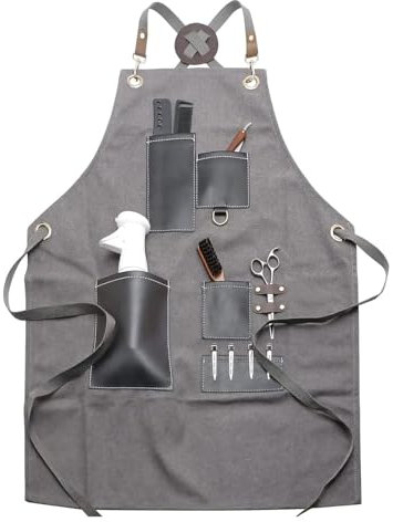 Delantal de peluquero,Delantal de herramientas,Delantal de trabajo con bolsillos for herramientas Delantal de herramientas,Babero de lona Restaurante Delantal de cuero Mujeres Hombres Correa de tela H