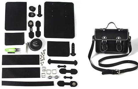 HYFEUOKF Leder Tasche Machen Kit DIY handgemachte Tasche Hand Nähen mit Nähwerkzeugen Umhängetasche Zubehör Pu Leder verstellbar Für die Herstellung von Taschen, Handtaschen, DIY(Black)