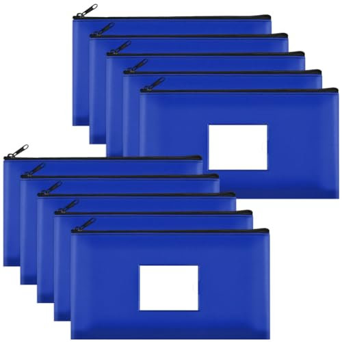 Asyduey 10er-Pack Geldtaschen für Bankeinlagen mit Reißverschluss, Ledertaschen, Geldbörsentaschen mit Etikett, Make-Up-, für Bargeld, Münzen Usw. Langlebig