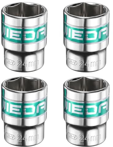 sourcing map 4pcs 1/2 Drive 6 Points Socket 24mm Metric Shallow Impact Socket CR-V Steel Flip Socket Spindle Axle Nut Impact Socket for Home Auto Hex Nuts Bolts Repair, Silver Green