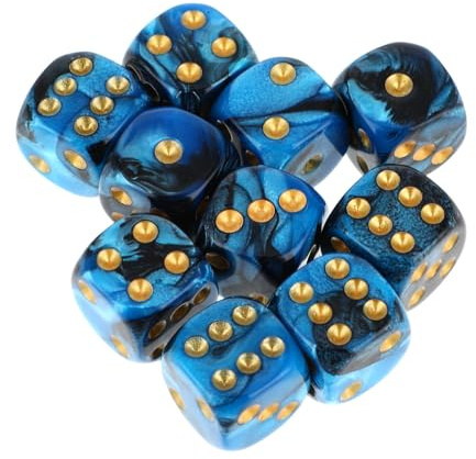 10 Stück Polyedrische Würfel D6 Würfel 16mm Acryl Dice Spielwürfel DND Würfelset Polyedrische Harz Spielwürfel,Dice Set mit Abgerundeten Ecken,für Rollenspiele Würfelspiele Tischspiele-Blau Schwarz