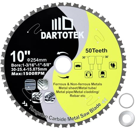 DARTOTEK Disco Sierra Circular 254mm para Metal - Orifice 30/25,4/15,875mm | Disco de Corte Hierro TCT Hoja Sierra para Níquel, Titanio, Metales Ferrosos, 50 Dientes de Carburo Tungsteno