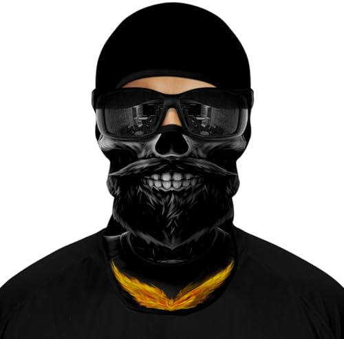 ShopINess Balaklava Dödskalle 3D UPF 40+ i Mikrofiber för Motorcykel Skidor Snowboard Cykling | Andningsbar Skidmask för Halloween Karneval och Utomhussport (Hipster)