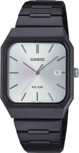 Casio Standard Unisex Silver Black Quartz Watch MTP-B185B-7AVDF 33mm Case, Stainless Steel Bracelet Watch, Japanese Quartz, Date Display, 50 Metres Water Resistant, Wrist Watch for Men and Women