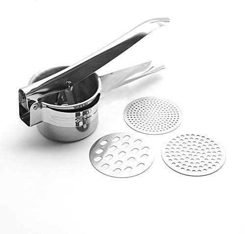 Stainless Steel Potato Ricer Masher Fruit Food Ricer Manual Juicer Squeezer Manual Masher for Potatoes Fruits Vegetables Baby Food Supplement Machine with 3 Interchangeable Discs Kitchen Tools