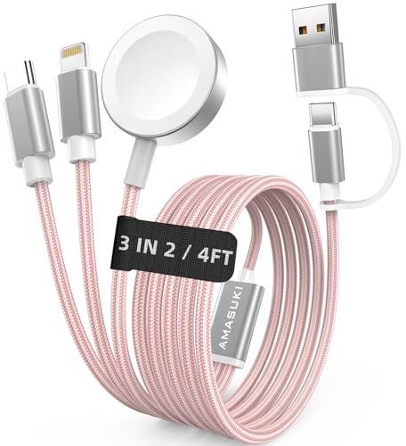 Amasuki Cavo di ricarica 3 in 2 per Apple Watch, cavo USB multiplo, stazione di ricarica per Apple Watch e iPhone, compatibile con iWatch Ultra/SE/11/10/9/8/7/6/5/4/3/2/1, iPhone 17-11/Galaxy S23