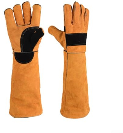 Guanti in pelle a doppio strato per la toelettatura degli animali domestici, fornendo protezione antigraffio e anti morso (giallo, 45 cm)