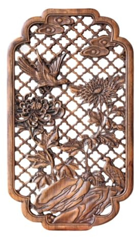 MotiveTech Panneau en Bois Sculpté, Décoration D'intérieur, Sculpture Suspendue Traditionnelle Sculptée à La Main pour L'entrée et Le Salon, Brun Foncé