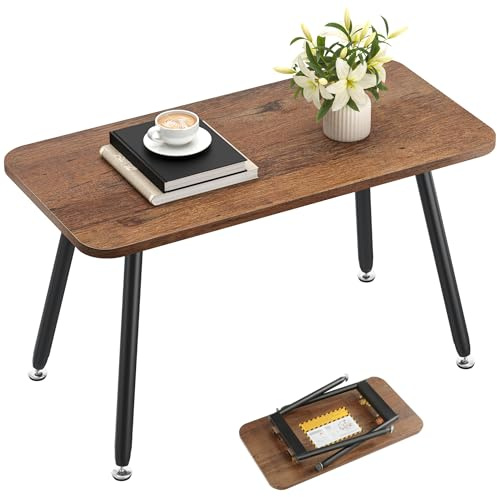 YITAHOME Tavolino da caffè pieghevole, 80 x 40 x 45 cm, tavolino da caffè portatile, non necessita di installazione, tavolino per soggiorno, camera da letto, ufficio, soggiorno, colore noce