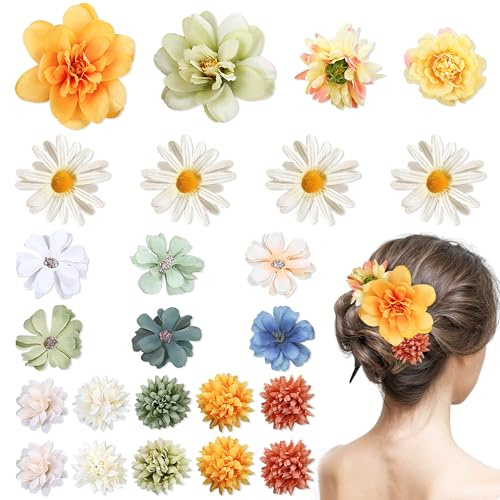 YiiHHooN Hawaii Barrette Fleur Pince Cheveux Femme, 24 Pièces Pince Fleurs Cheveux pour Femmes, Multicolores Barrettes à Fleurs Artificielles pour Femmes Accessoire pour Fête Ou Mariage