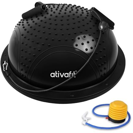 ATIVAFIT Ballon d'équilibre pour Yoga Demi-Ballon de Gymnastique - Planche d'équilibre Demi-Ballon d'équilibre Hedgehog Hemisphere Massage Peut être utilisé Deux côtés Entraînement Complet (Black)