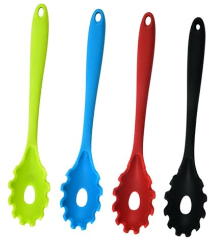 LOLIPPYY 4 Piezas Unidades Cucharas Coladoras de Silicona para Pasta Resistentes Ollas Antiadherentes para Servir Espaguetis y Verduras