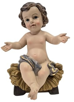 DRW Figura Niño Jesus Sentado de Resina Pintado a Mano 11x10x15 cm