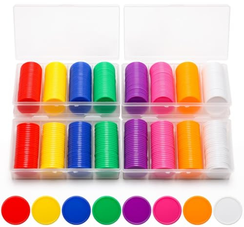 Windspeed 400Pcs 8 Colors Bingo Chips with Sorting Storage Box, 1 Inch Plastic Poker Chips Learning Counters, Counting Discs for Fun and Learning (1 inch)