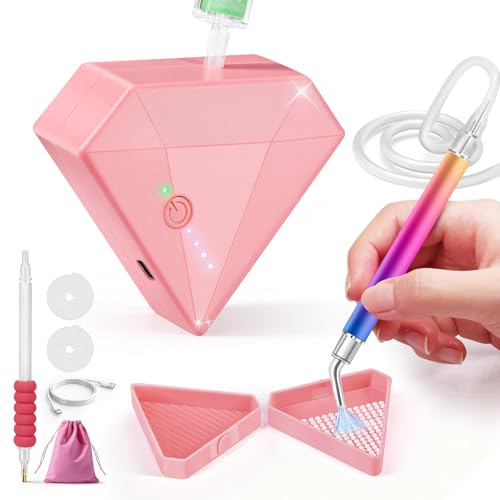 AUTOPkio Elektrischer Kabelloser Diamond Painting Stift(Rosa) | Wiederaufladbarer Diamond Painting zubehör Stift, Diamant Painting Stifte mit 3 Saugstärken Vakuum-Pumpe