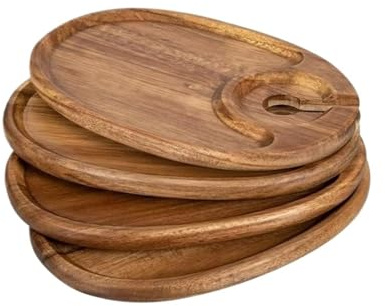 Coffee Table Tray 4pcs/set Wine Glass Holder For Picnics Coffee Table Cheese Board & Party Serving Storage Tray Rustic Wood Snack Platter