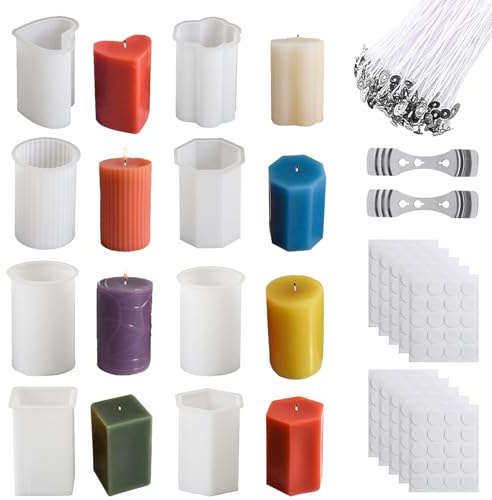 HIQE-FL Molde Velas Silicona,8 piezas Molde Velas 3D,Vela Moldes de Silicona,Moldes para Vela de Navidad,Kit para Hacer,silicona,para Decoración del Hogar