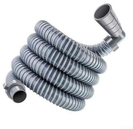 Honseadek Tubo di scarico per lavatrice con protezione anti troppopieno, tubo flessibile subacqueo per lavatrici standard, in plastica grigia, 1 metro