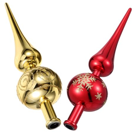 Uonlytech 2 Stück Glitzernde Baumspitzen aus Kunststoff Weihnachtsbaumspitzen In Gold und Rot Kunstvolles Design für Winter und Weihnachtsbaumschmuck Langlebig und Leicht Montierbar