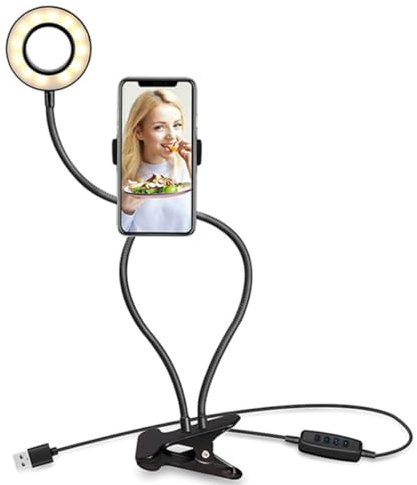 Gatuida Lampe Anneau LED Selfie à Intensité Variable avec Support Téléphone à Pince Noir Lumière D’Appoint pour Photographie Vidéo et Maquillage Trépied Flexible 360° USB Éclairage