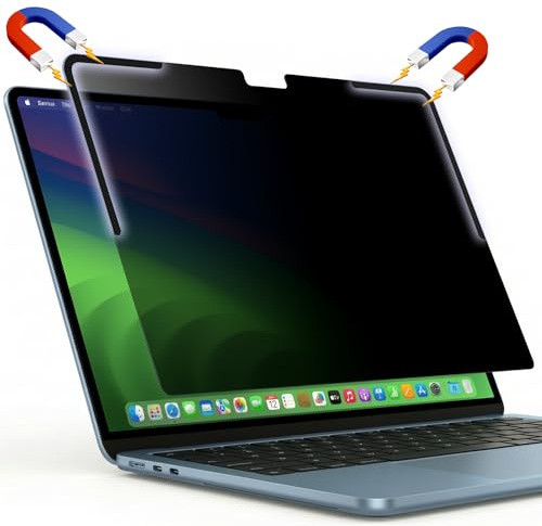 Afterplug Removable Magnetic Privacy Screen Filter for MacBook Air 15.3 Inch (M2/M3/M4/M5, 2023-2026), L-Shaped Strips for Secure Attachment, Anti-Glare & Blue Light Blocking