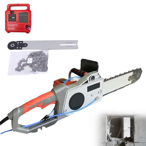 Sierra De Cadena De Hormigón Eléctrica, Cortadora De Hormigón Sin Escobillas A Mano Con Supresión De Polvo Y Bomba De Agua, 3 Cadenas/3 Barras Guias, Para Barras De Acero, Mármol(48cm,1*blade)