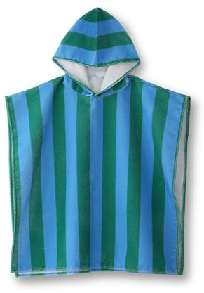 MONOBLANKS Striped Hooded Towels for Kids, 30 x 30 Soft Absorbent Beach Poncho Towel for 3-10 Years Boys Girls, Perfect for Pool Swimming, Bath, Beach (Green-Blue)
