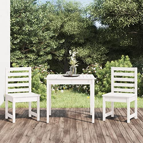 Mokuyary 3-TLG. Garten-Bistro-Set Weiß Massivholz Kiefer Gartenmöbel Bistro Set, Sitzgruppe mit Stühlen und Tisch, Balkonmöbel Outdoor Möbelset für Terrasse, Garten, Balkon -A