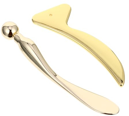 NOLITOY Masajeador Facial de Acero Inoxidable Dorado para Manos y Pies, Aplicador de Crema para Ojos 2 Piezas, Reduce Hinchazón y No Daña la Piel