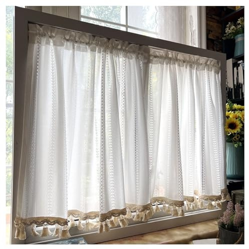 Cortinas de panel, estilo rústico, cortina de bistró, cortinas de cocina, cortinas decorativas cortas, cortinas cortas retro vintage, cortinas cortas for cocina, sala de estar(200x70cm)