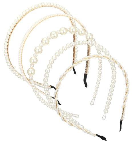 5 Stück Weiß Perlen Haarreif Damen, Rutschfest Haarreifen Diadem | Braut Stirnband, Modisches Headband, Haarschmuck Hochzeit, Haarband für Frauen Mädchen Geburtstag Party