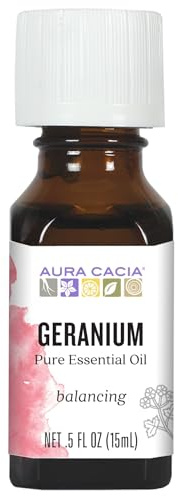 Aura Cacia 100% Pure Geranium Essential Oil | GC/MS Tested for Purity | 15 ml (0.5 fl. oz.) | Pelargonium graveolens