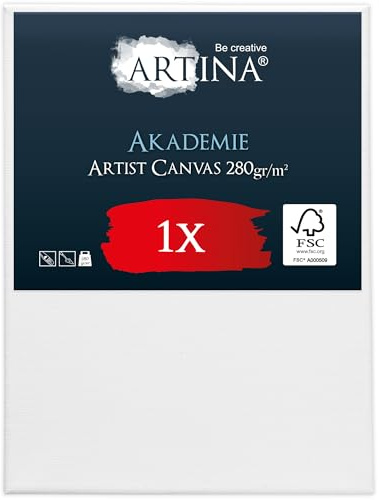 Artina Keilrahmen Leinwand zum Bemalen feine Qualität 2-fach grundiert | 70x90cm Weiß 100% Baumwolle Malleinwand Künstlerbedarf für Acryl- Aquarell- Ölfarbe Akademie