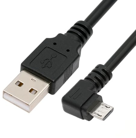 cablecc Câble de charge de données Micro USB 5 broches vers USB 2.0 coudé à gauche à 90 degrés pour téléphone et tablette, vitesse de transfert de 480 Mbps (150cm)