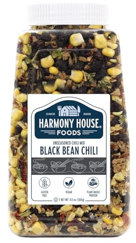 Harmony House Foods Chili Mix, Black Bean Chili, 13.5 Ounce Quart Size Jar