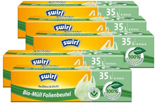 Swirl Bio-Müll Folien-Beutel 35l mit Tragegriff 6stk./Rolle (5er Pack)