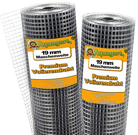 Aquagart® Volierendraht 60m x 1m, Drahtgitter Hasendraht Maschenweite 19mm, verzinkter Maschendraht-Zaun, robustes Schweißgitter
