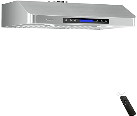 EKON 42 inches Under Cabinet Range Hood, 900 CFM Stainless Steel Kitchen Chimney Vent, 4 Speed Touch Screen Control With Remote 2Pcs 3W LED lights Dishwasher-safe Filters Fan Timer