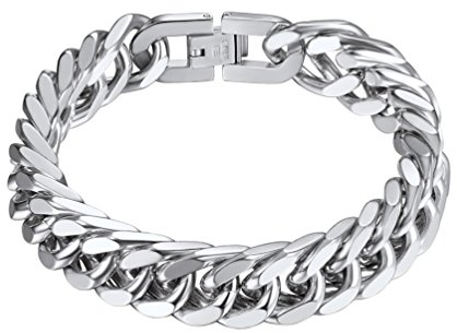 PROSTEEL Herren Armband Edelstahl Panzerkette Armband schwer Glieder Link Kettenarmband 21cm Armkette Armreif, 12mm Breit, silber