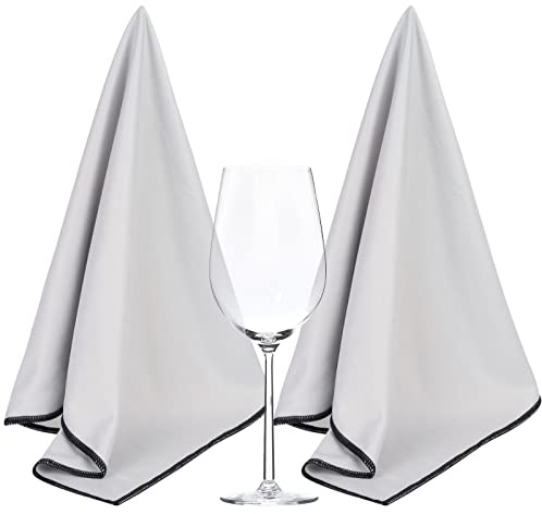 SINLAND Microfiber Glass Polishing Cloths, Grey, 20x25, Pack of 2 | Large Size, Thick, Lint-Free, For Wine Glasses Stemware Dishes Stainless Appliances