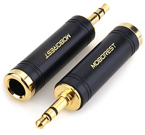 MOBOREST 3.5mm to 1/4 Adapter, Pure Copper 1/8 Inch Plug Male to 1/4 Inch (6.35mm) Jack Female Stereo Adapter, Can be Used for Conversion Headphone adapte, amp adapte, Black Fashion 2-Pack