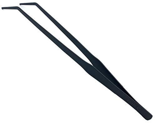 FRUTA Aquarium Tweezers Stainless Steel Curved Tweezer with Carbonation Protection Coating Against Rust Long Reptiles Feeding Tongs for Aquatic Plants Spider Snakes Lizards, 15 inch - Black Curved