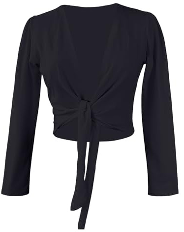 Daydance Black Adult Women Ballet Wrap Top Cropped Dance Sweater for Leotards